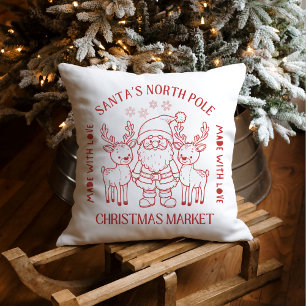 Santa & Reindeer Christmas Market Made With Love Cushion