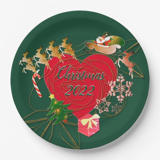 Santa Reindeer Christmas  Paper Plates (Front)