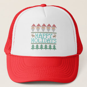 Santa Reindeer Christmas Tree Happy Holidays Trucker Hat