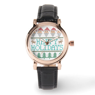 Santa Reindeer Christmas Tree Happy Holidays Watch