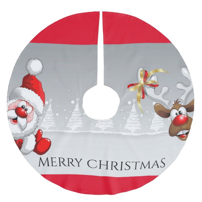 Santa/reindeer christmas tree skirt. brushed polyester tree skirt (Front)