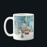 Santa Reindeer Christmas Vintage Scene Coffee Mug<br><div class="desc">Santa and Reindeer on Christmas Background. Winter Christmas scene with snow covered houses and pine forest. Holiday Vintage Background Santa and Reindeer Frolic in Winter Wonderland! Merry Vintage Christmas. Santa's Winter Village: Christmas Magic Unleashed. Festive Delight! christmas, santa, village, house, landscape, winter, tree, forest, illustration, merry, year, new, sleigh, snow,...</div>