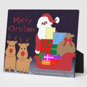 Santa & Reindeer Decorative Plaque