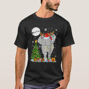 Santa Reindeer Elephant Christmas Tree Lights Love T-Shirt