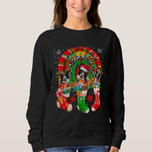 Santa Reindeer Elf Border Collie Dogs In Xmas Sock Sweatshirt
