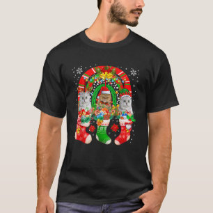 Santa Reindeer Elf British Longhair Cats In Christ T-Shirt