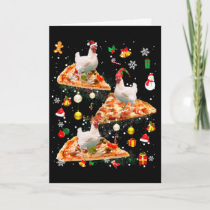 Santa Reindeer Elf Chicken Riding Pizza Xmas Galax Card