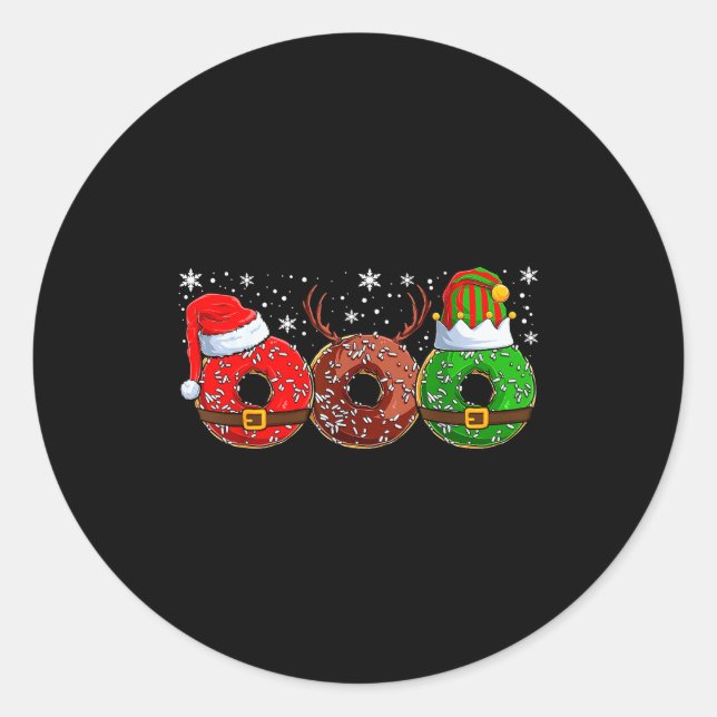 Santa Reindeer Elf Donut Doughnut Christmas Womens Classic Round Sticker (Front)
