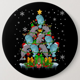 Santa Reindeer Elf Manatees Christmas Tree Lights 6 Cm Round Badge