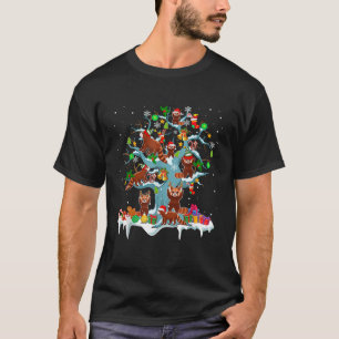 Santa Reindeer Elf Red Pandas On Xmas Tree Lights  T-Shirt