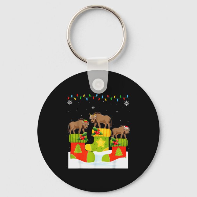 Santa Reindeer Elf Wildebeest In Christmas Socks U Key Ring (Front)