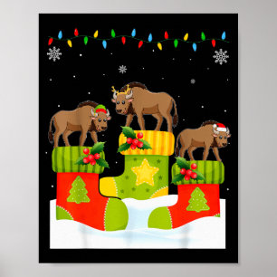 Santa Reindeer Elf Wildebeest In Christmas Socks U Poster