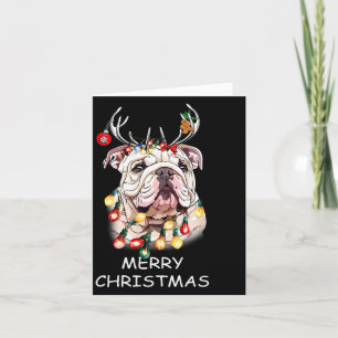 Santa Reindeer English Bulldog Dog Christmas Light Card