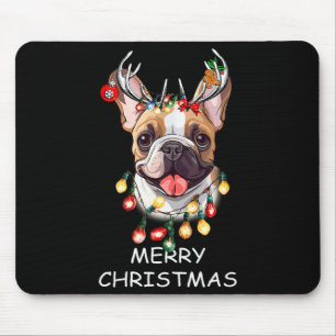 Santa Reindeer French Bulldog Dog Christmas Lights Mouse Pad