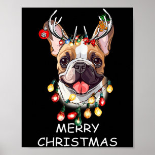 Santa Reindeer French Bulldog Dog Christmas Lights Poster