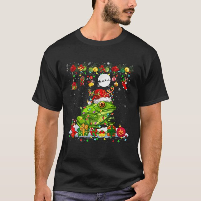 Santa Reindeer Frog with Xmas Presents Ornaments F T-Shirt (Front)