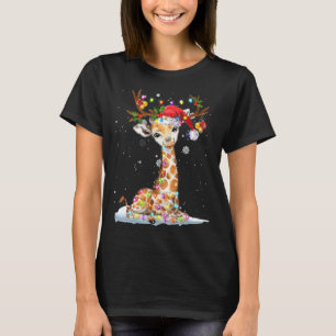 Santa Reindeer Giraffe Xmas Light Santa Reindeer G T-Shirt
