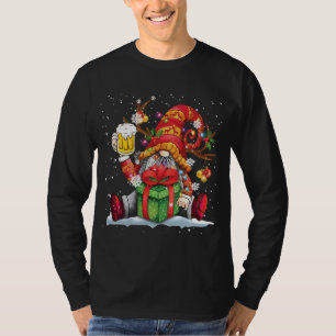 Santa Reindeer Gnome Drinking Beer Funny Christmas T-Shirt