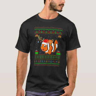 Santa Reindeer Hat Matching Ugly Clown Fish Christ T-Shirt