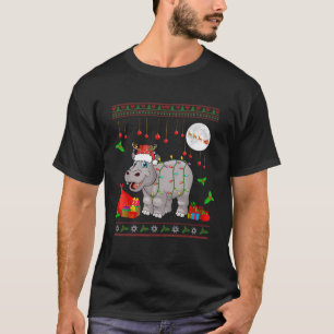 Santa Reindeer Hippo Christmas Animal Lover Kids T T-Shirt