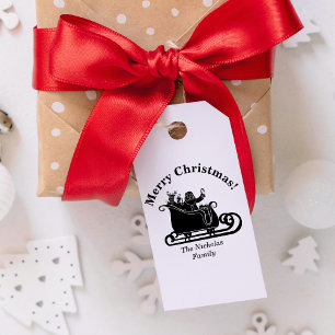 Santa, Reindeer In Sleigh Christmas Family Name Rubber Stamp