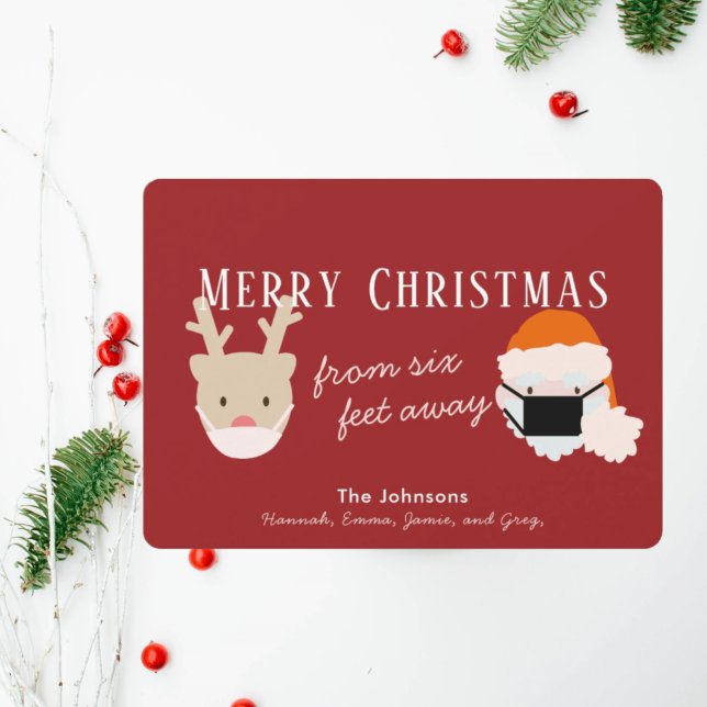 Santa & Reindeer Mask Red Christmas Card (Creator Uploaded)
