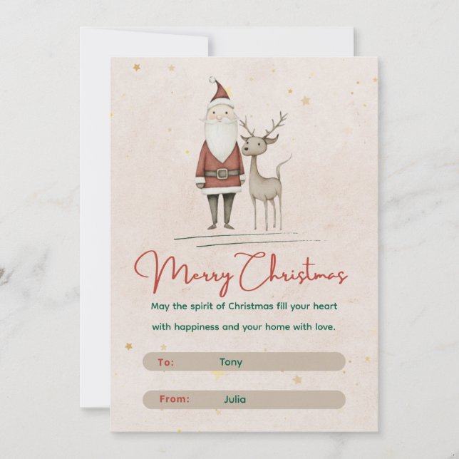 🎅Santa & Reindeer Merry Christmas Holiday Card (Front)