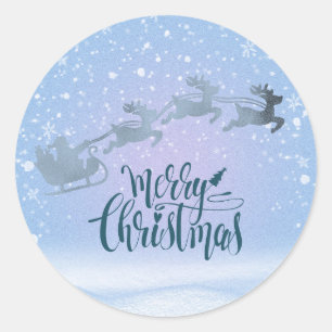 Santa & Reindeer Merry Christmas Winter Wonderland Classic Round Sticker