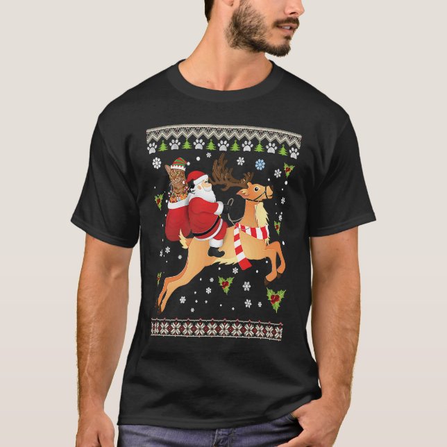 Santa Reindeer Ocicat Cat Presents Christmas Sweat T-Shirt (Front)