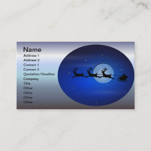 Santa Reindeer Over Moon in Blue Business Card
