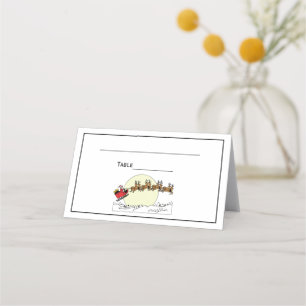 Santa Reindeer Over Snow Covered Town Lt Moon Place Card