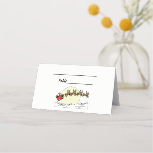 Santa Reindeer Over Snow Covered Town Lt Moon Place Card