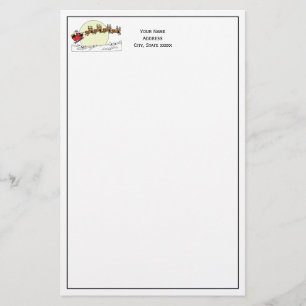 Santa Reindeer Over Snow Covered Town Lt Moon Stationery