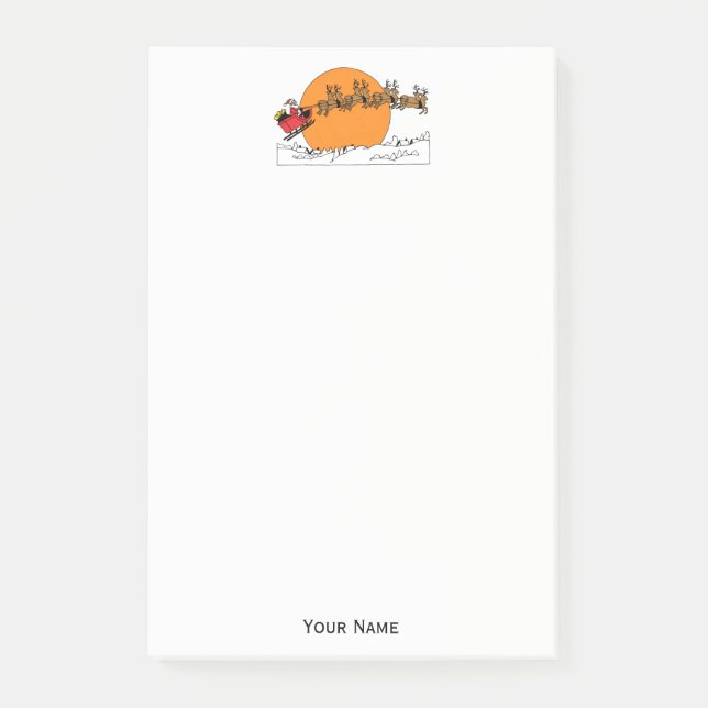 Santa Reindeer Over Snow Covered Town Moon Post-it Notes (Front)