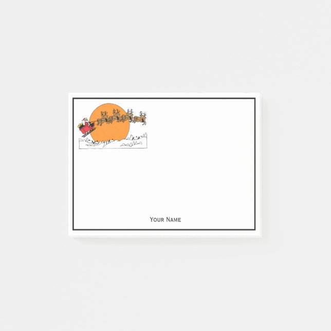 Santa Reindeer Over Snow Covered Town Moon Post-it Notes (Front)