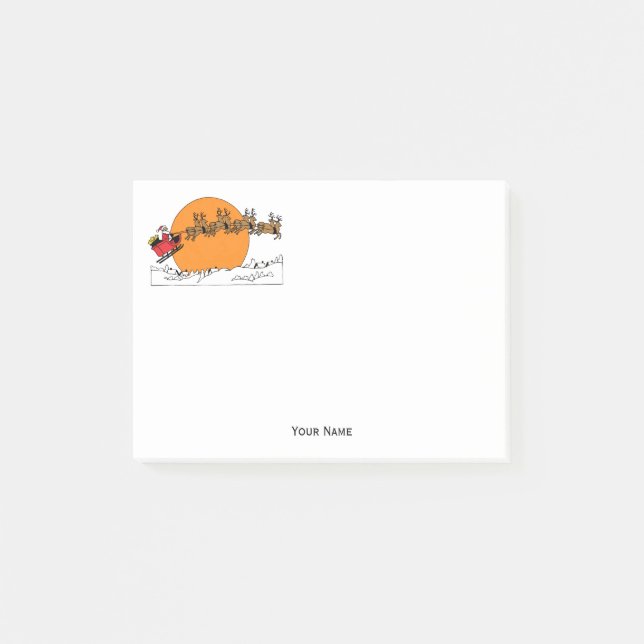 Santa Reindeer Over Snow Covered Town Moon Post-it Notes (Front)