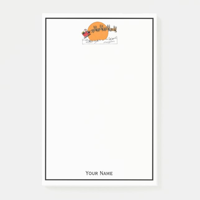 Santa Reindeer Over Snow Covered Town Moon Post-it Notes (Front)