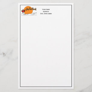 Santa Reindeer Over Snow Covered Town Moon Stationery