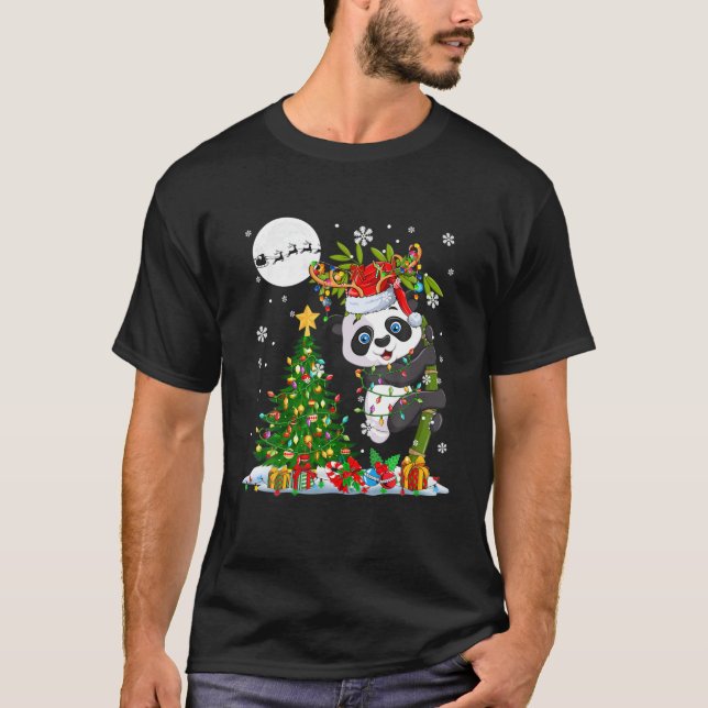 Santa Reindeer Panda Christmas Tree Lights Lover F T-Shirt (Front)