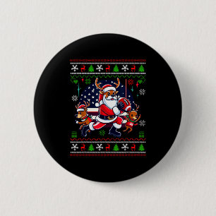 Santa Reindeer Play American Football Ugly Christm 6 Cm Round Badge