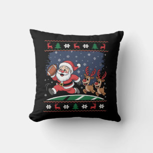 Santa Reindeer Play American Football Ugly Xmas Cushion