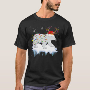 Santa Reindeer Polar Bear Christmas Light Santa Po T-Shirt