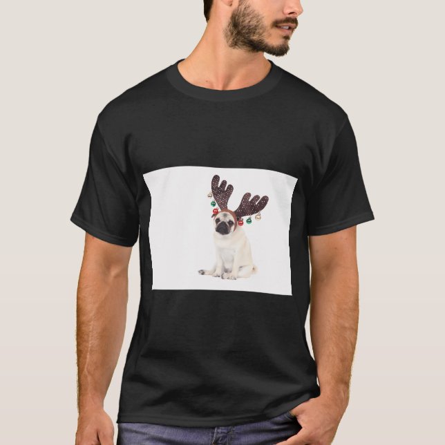 Santa Reindeer Pug T-Shirt (Front)