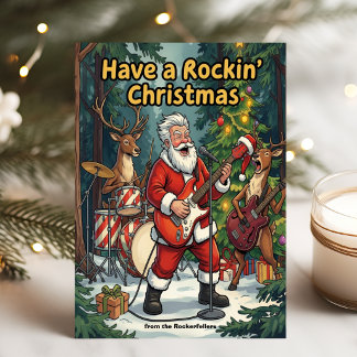 Santa Reindeer Rockin' Christmas Band Holiday Card