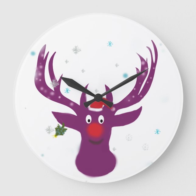 Santa Reindeer Rudolf Round (Large) Wall Clock (Front)
