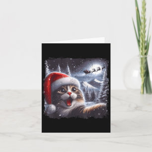 Santa Reindeer Selfie Cat Funny Christmas Tee Card