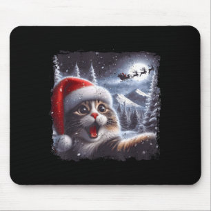 Santa Reindeer Selfie Cat Funny Christmas Tee Mouse Pad
