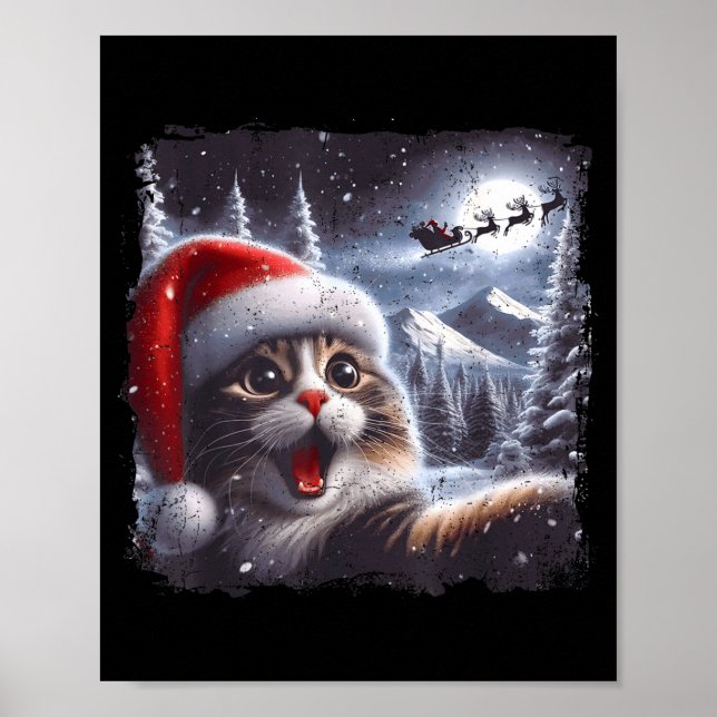 Santa Reindeer Selfie Cat Funny Christmas Tee  Poster (Front)
