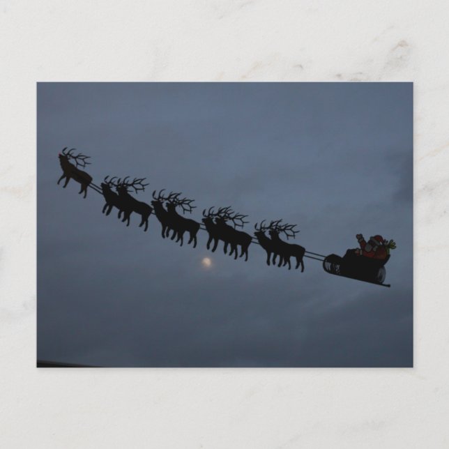 Santa & Reindeer Silhouette Holiday Postcard (Front)