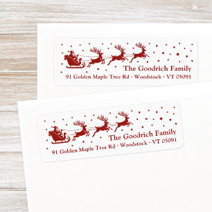 Santa Reindeer Sleigh Red Christmas Return Address Return Address Label